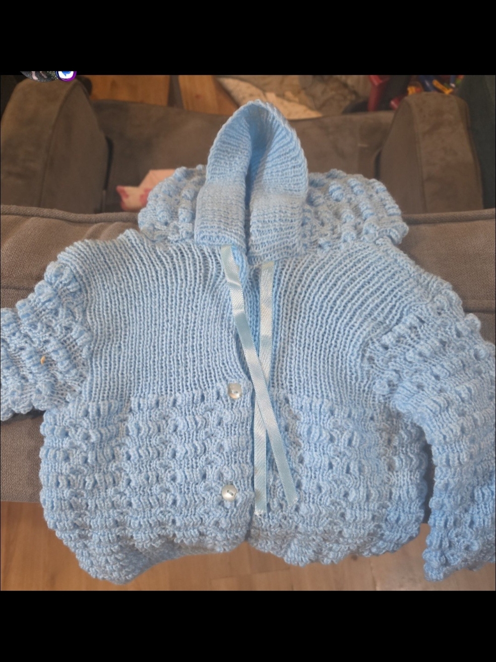 Handknit Baby Hoodie Cardigan in Light Blue
